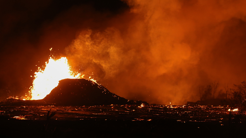 Lava erupts from a fissure in Leilani Estates on May 23rd, 2018.